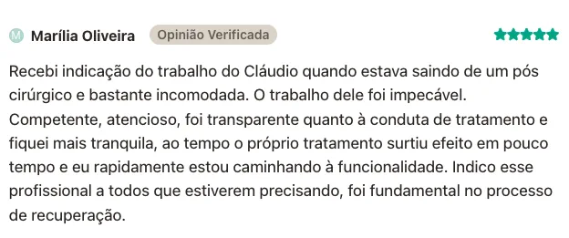 Avaliação verificada de Marília Oliveira, com cinco estrelas